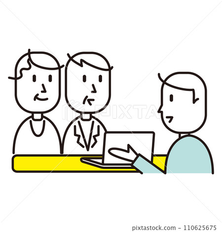 Illustration of a business person serving customers 110625675