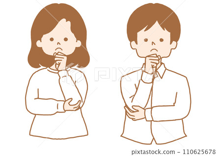 A woman and a man who look worried and thinking 110625678