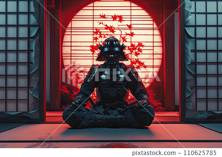 samurai meditation in traditional japanese house 110625785