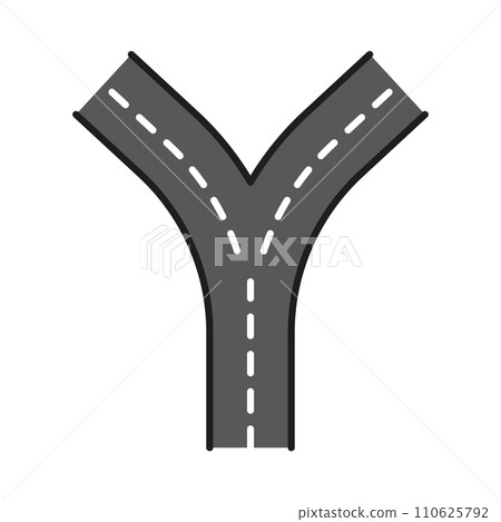 Highway road color line icon, street traffic crossroad or Y shape intersection, vector transport route sign. Street traffic or highway crossroad direction symbol for city road navigation map 110625792