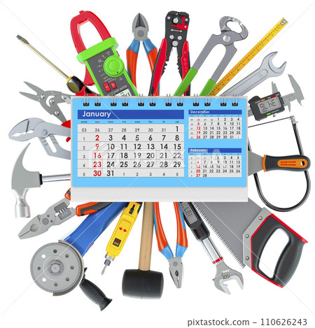 Construction tools with calculator, 3D rendering 110626243