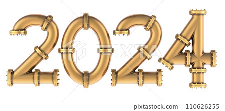 2024 concept with plumbing pipes, 3D rendering 110626255