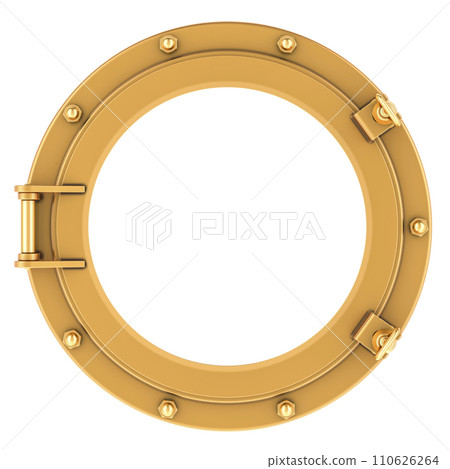 Brass ship porthole, 3D rendering 110626264