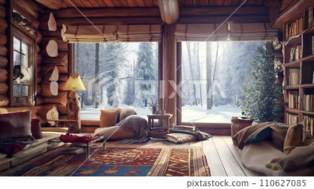 AI-generated content. Living Room With Furniture and Large Window 110627085