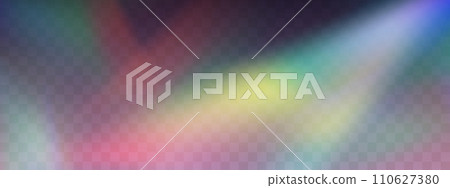 Blurred rainbow refraction overlay effect. Light lens prism effect on transparent background. Holographic reflection, crystal flare leak shadow overlay. Vector abstract illustration. Blurred rainbow refraction overlay effect. Light lens prism effect on transparent background. Holographic reflection, crystal flare leak shadow overlay. Vector abstract illustration. 110627380