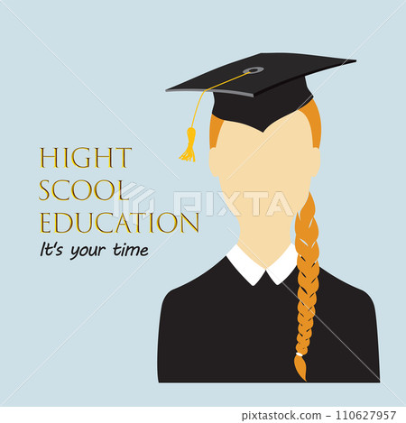 Girl portrait in graduate hats and mantles. Young student avatars in graduation ceremonial clothing. Vector isolated illustration Girl portrait in graduate hats and mantles. Young student avatars in graduation ceremonial clothing. Vector isolated illustration 110627957