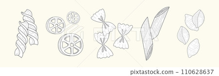 Italian Pasta Different Types Hand Drawn Vector Set 110628637