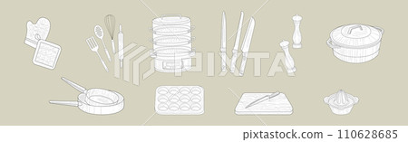 Hand Drawn Cooking Tool and Element Vector Set 110628685