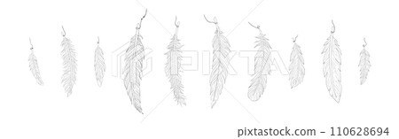 Hand Drawn Bird Feather and Fluffy Plumage Element Vector Set Hand Drawn Bird Feather and Fluffy Plumage Element Vector Set 110628694