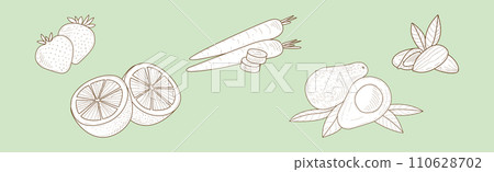 Fresh Food for Detox Cocktail Hand Drawn Vector Set 110628702