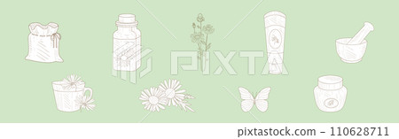 Hand Drawn Organic Cosmetics Ingredients and Herbs in Sketch Style Vector Set Hand Drawn Organic Cosmetics Ingredients and Herbs in Sketch Style Vector Set 110628711