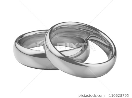 Two white gold, platinum or silver wedding rings, 3D illustration Two white gold, platinum or silver wedding rings, 3D illustration 110628795
