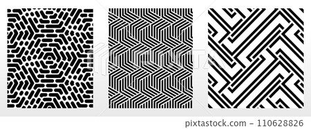 Geometric set of seamless black and white patterns. Simple vector graphics 110628826