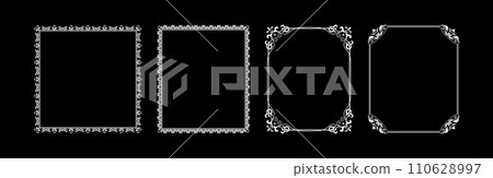Set of decorative frames Elegant vector element for design in Eastern style, place for text. Floral black and white borders. Lace illustration for invitations and greeting cards. Set of decorative frames Elegant vector element for design in Eastern style, place for text. Floral black and white borders. Lace illustration for invitations and greeting cards. 110628997