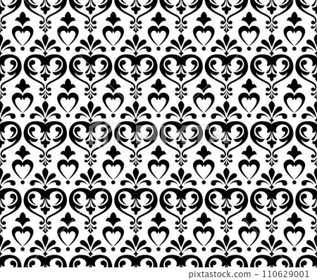 Floral pattern. Vintage wallpaper in the Baroque style. Seamless vector background. White and black ornament for fabric, wallpaper, packaging. Ornate Damask flower ornament 110629001
