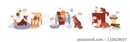 Set of cute pets with clouds of thoughts flat style 110629037