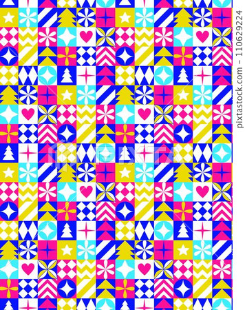 Graphic Christmas seamless pattern. Holidays 2024 postcard. Square Line icons 110629224