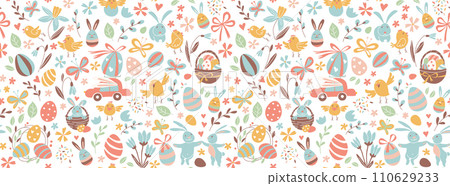 Funny Happy Easter seamless pattern background greeting card 110629233