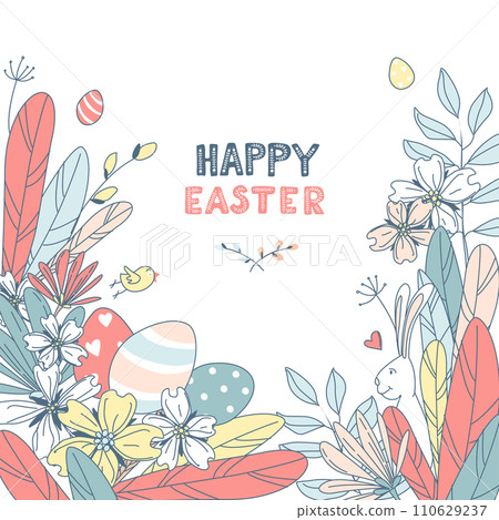 Funny Happy Easter floral pattern egg background greeting card Funny Happy Easter floral pattern egg background greeting card 110629237