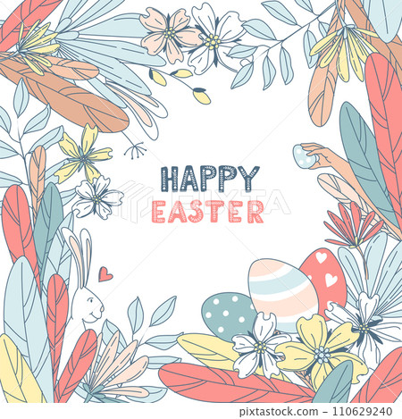Funny Happy Easter floral pattern egg background greeting card 110629240