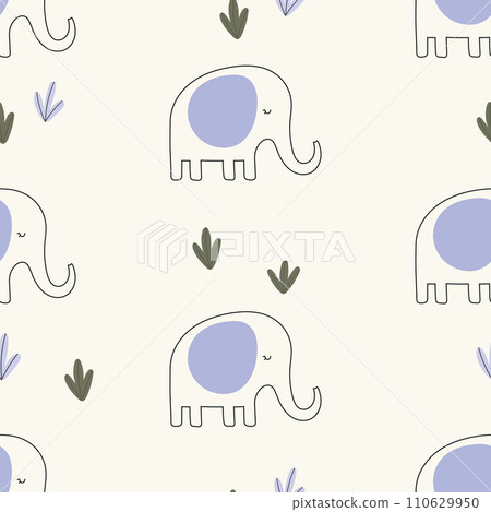 Childish vector seamless pattern with cute hand drawn elephants in simple cartoon doodle style. 110629950