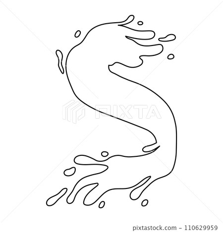 Water and juice splash liquide. One line stroke outline vector Illustration A drop shape, minimalist representation of liquid in motion A dripped droplet, microscopic glimpse into world of fluids 110629959