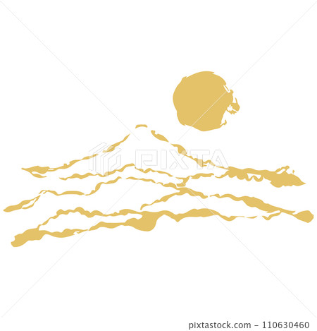 Golden Mt. Fuji and sun illustration material vector 110630460
