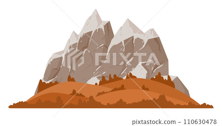 Cartoon mountain. Nature landscape mountain silhouette, rocky range and peak, outdoor hiking flat vector illustration. Wild nature view 110630478