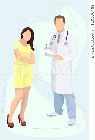 Recommendations illustration. Woman, man, doctor, stethoscope. Editable vector graphic design. 110630488