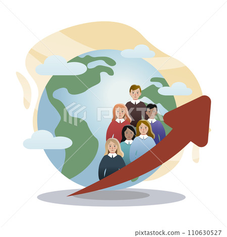Overpopulation of the planet illustration. Earth, arrow, people. Editable vector graphic design. 110630527