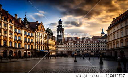 View of the old town from the Old Town Square. Prague, Czech Republic. AI generated View of the old town from the Old Town Square. Prague, Czech Republic. AI generated 110630717