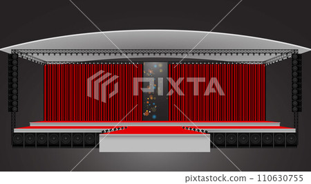 red stage and speaker with led screen on the truss system on the white background red stage and speaker with led screen on the truss system on the white background 110630755