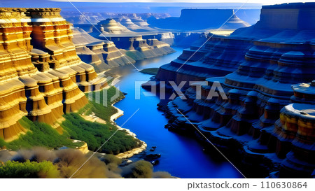 Grand Canyon, Arizona, USA, view from the coast of the Colorado River. AI generated 110630864
