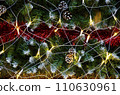 Christmas decoration on the fir tree. Glowing lights, pine cones. Background.  110630961