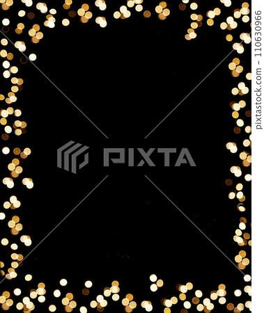 Festive frame made of a golden garland on a black background. Copy Space Festive frame made of a golden garland on a black background. Copy Space 110630966