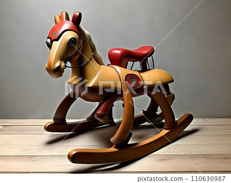 Vintage wooden rocking horse with colored paints. Generative AI 110630987
