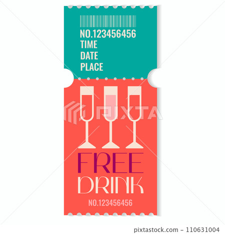 Free drink voucher template.Promotion,happy hour,opening or night party concept with date,time and place.Vector illustration EPS 10 110631004