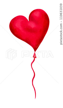 Heart shaped balloon for valentines day and mothers day. Watercolor and marker illustration. Festive decor element for birthday, anniversary, surprise sign. Hand drawn art. Heart shaped balloon for valentines day and mothers day. Watercolor and marker illustration. Festive decor element for birthday, anniversary, surprise sign. Hand drawn art. 110631039