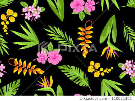 Pattern with tropical flowers. Decorative exotic foliage and plants. Pattern with tropical flowers. Decorative exotic foliage and plants. 110631395