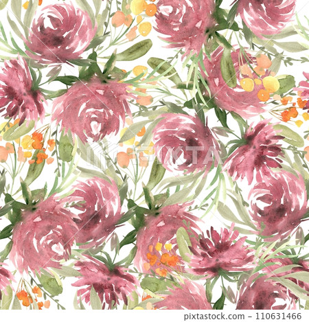 Watercolor floral pattern with aster and mimosa. Isolated hand painted design. Botanical illustration for wedding design, greeting cards, March 8, Mother's Day, logos, posters. 110631466