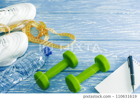 Gym equipment for healthy lifestyle. Accessories for home traing. Training at home during . Gym equipment for healthy lifestyle. Accessories for home traing. Training at home during . 110631619