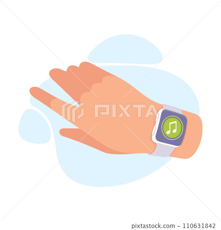 Hand with Smartwatch on Wrist and Music App on Screen Vector Illustration Hand with Smartwatch on Wrist and Music App on Screen Vector Illustration 110631842