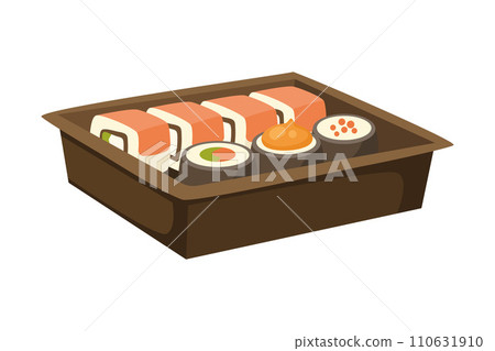 Sushi and Roll in Box Package as Food Delivery Service Vector Illustration 110631910