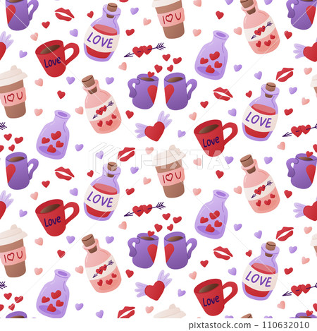Flat cute Valentines elements seamless pattern Flat cute Valentines elements seamless pattern 110632010