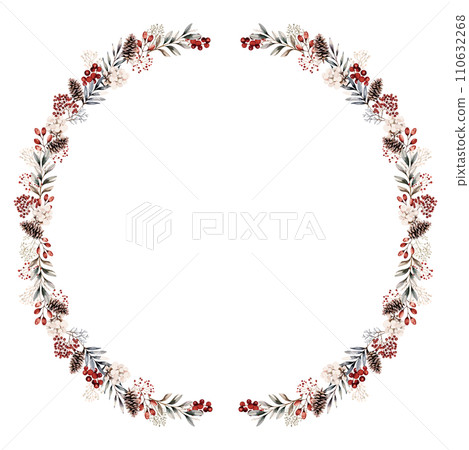 Stylish plants and flowers circular frame material 110632268