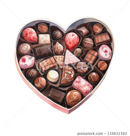 Heart Shaped Box Filled with Chocolates. AI Generated Image Heart Shaped Box Filled with Chocolates. AI Generated Image 110632383