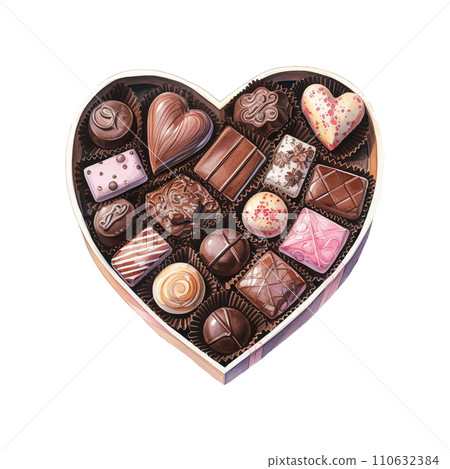 Heart Shaped Box Filled with Chocolates. AI Generated Image 110632384