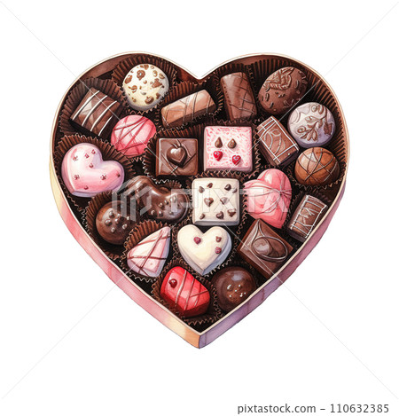 Heart Shaped Box Filled with Chocolates. AI Generated Image 110632385