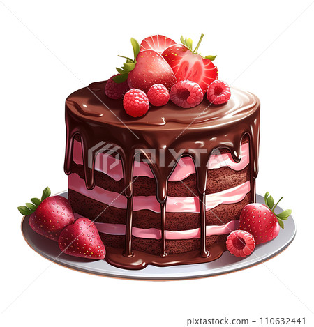 Chocolate Cake with Strawberries. AI Generated Image 110632441