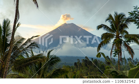 Eruption of Volcano Semeru on the island of Java. The volcano emits ash and smoke. Natural disaster. December 2022. Eruption of Volcano Semeru on the island of Java. The volcano emits ash and smoke. Natural disaster. December 2022. 110632542